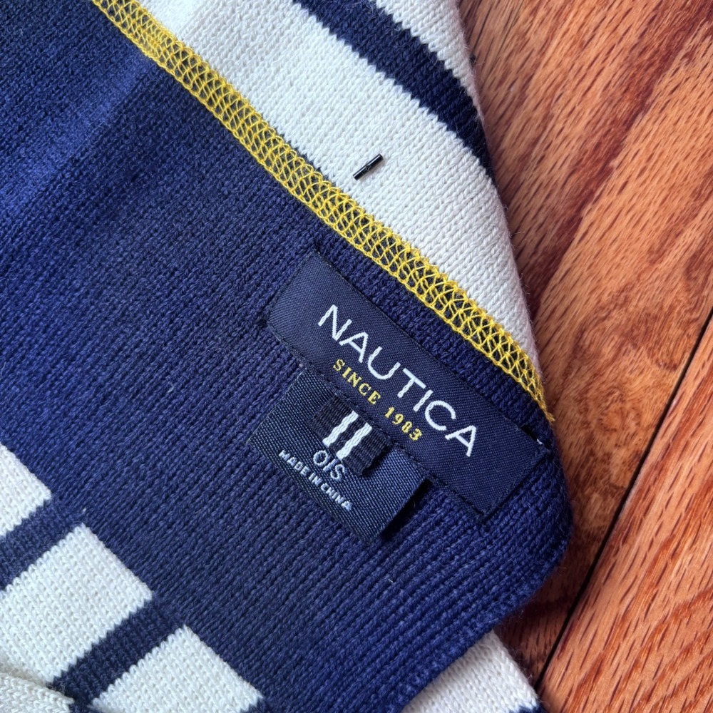 Nautica Mens Stripe Nautical Scarf Navy White Casual Winter Accessory - Picture 4 of 4